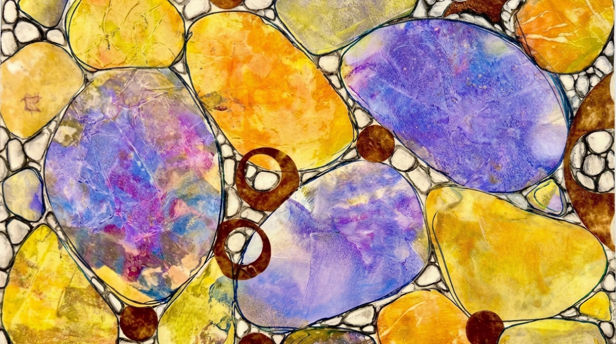 River Stones — mixed media on canvas